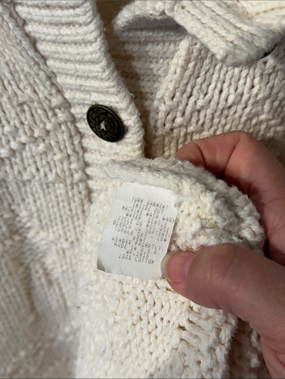 VTG 100% cotton Cream Textured Button-Up Women's Sweater - Picture 7 of 9